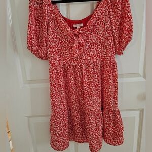 Lauren Conrad Red And White Floral Midi Dress Perfect For Spring & Summer